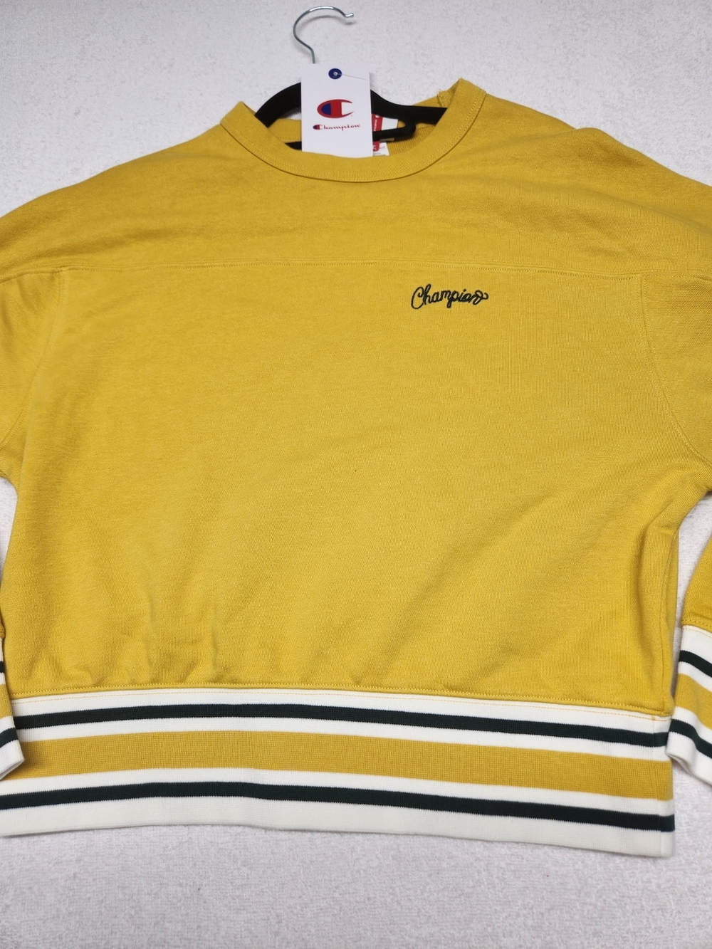Champion Men’s Yellow Crewneck with Striped Hem